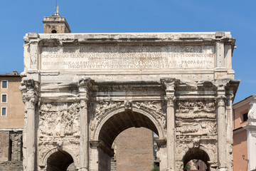 Fototapeta na wymiar Capitoline Hill, Septimius Severus Arch at Roman Forum in city of Rome, Italy