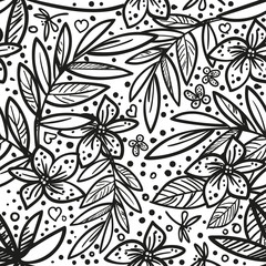 Black and white vector vector seamless beautiful artistic tropical pattern with tropical leaf, summer beach fun, black and white original stylish floral background print.