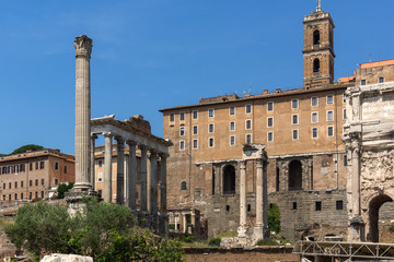 Fototapeta na wymiar Panoramic view of Roman Forum and Capitoline Hill in city of Rome, Italy