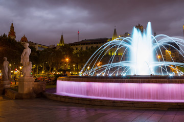 Catalonia Square in night Barcelona, Spain