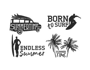 Tropical surf label set for summer beach vacation