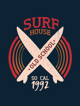 Surf board shop vintage summer typography poster