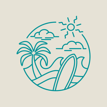 Beach Surf Icon For Summer Vacation In Line Art