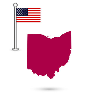 Map of the U.S. state of Ohio on a white background. American flag