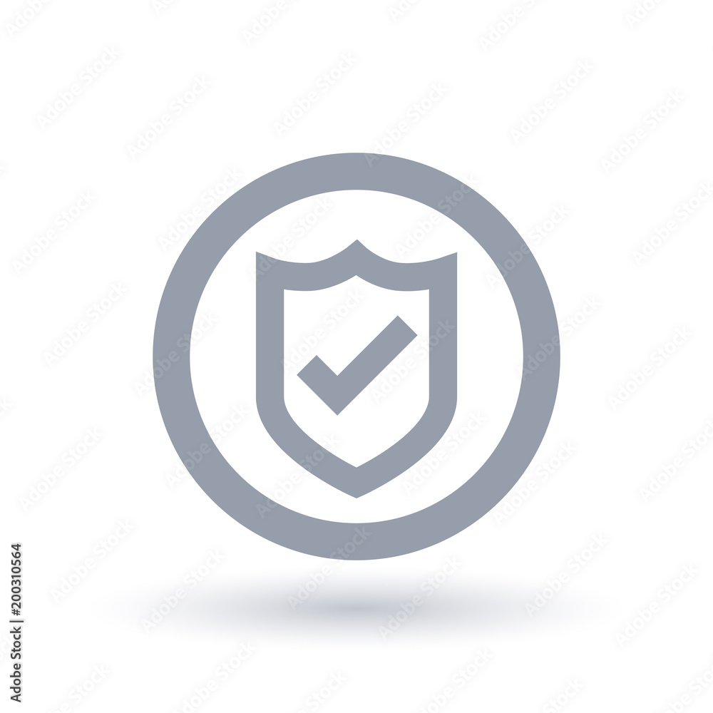 Wall mural shield tick icon. secure badge checkmark symbol. secured website sign in circle outline. vector illu