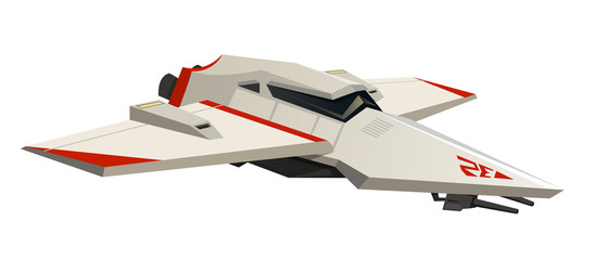 Space shuttle or flying ship for games and mobile. Modern technology of the future. Astronaut exploring space. Rocket launching to the sky. Travel among the stars. © artbalitskiy