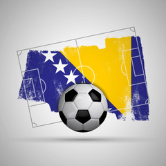 Bosnia flag soccer background with grunge flag, football pitch and soccer ball
