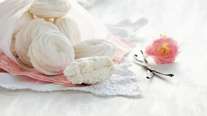 Zefir, zephyr is a type of soft confectionery made by whipping fruit and berry purée (mostly apple puree) with sugar and egg whites 