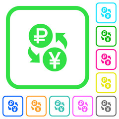 Ruble Yen money exchange vivid colored flat icons