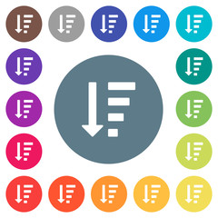 Descending ordered list mode flat white icons on round color backgrounds