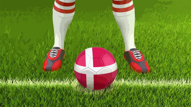 Man and soccer ball  with Danish flag