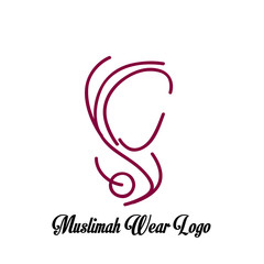 muslimah wear logo for hijab or scarf fashion product with gold colour, muslimah has mean great women with multi talent
