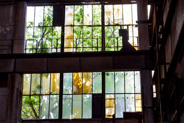 Broken windows in the old factory