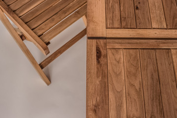 Wooden handmade furniture (chair, bed, table) isolated