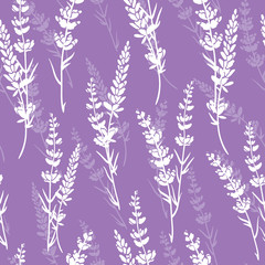 Lavender flowers purple vector seamless pattern. Beautiful violet lavender retro background. Elegant fabric on light background Surface pattern design. - 200313904