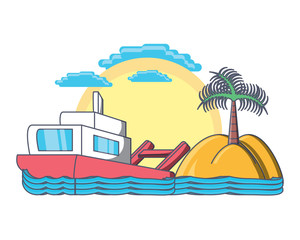Abstract beach landscape with boat icon over background, colorful design. vector illustration