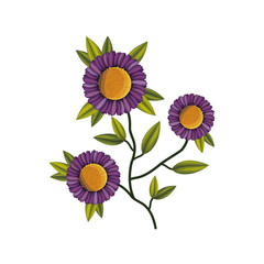 cute violet flower with leafs decorative icon
