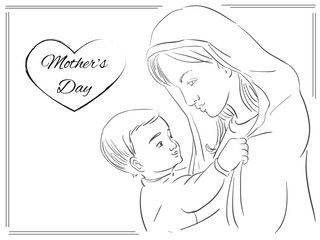 Contour illustration mother and your child - mother's day in heart