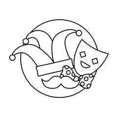 jester hat and theather mask and related icons over white background, vector illustration