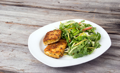 deep fried tofu slices with salad