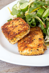 deep fried tofu slices with salad