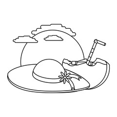 beach hat and coconut drink  icon over white background, vector illustration