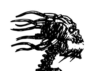 Fototapeta premium Screaming skull with wires. Vector illustration
