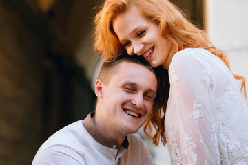 beautiful portrait of young and happy woman and man