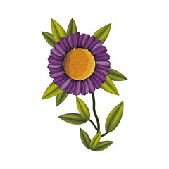 cute violet flower with leafs decorative icon