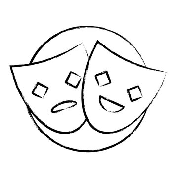 Sketch Of Theather Masks Over White Background, Vector Illustration