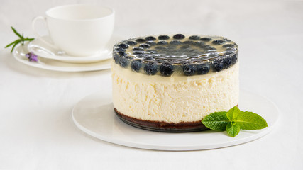 cheesecake with blueberry and lemon jelly