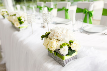 Table Setting At Luxury Wedding Reception Beautiful Flowers On The Table