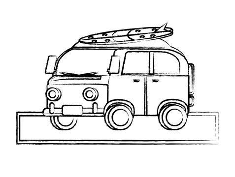 sketch of surf van icon over white background, vector illustration