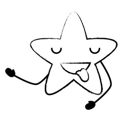 sketch of Kawaii sea star showing the tongue over white background, vector illustration