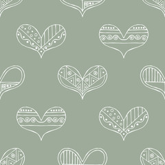 Vector hand drawn seamless pattern, decorative stylized childish hearts. Doodle style, tribal graphic illustration Cute hand drawing. Line drawing Series of doodle, cartoon, sketch illustrations - 200318101