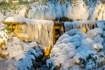 Beautiful icy springs in the cold season
