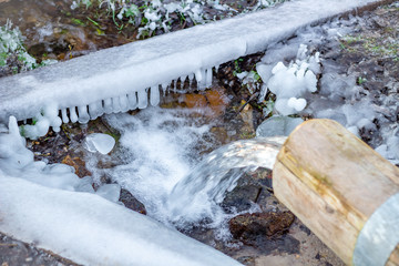 Beautiful icy springs in the cold season
