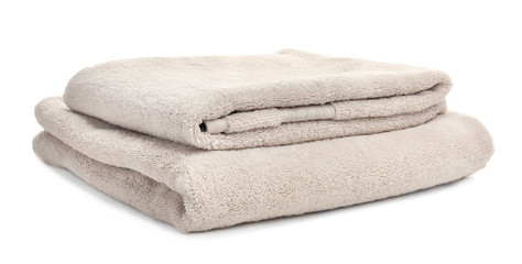 Fototapeta na wymiar Clean soft towels on white background