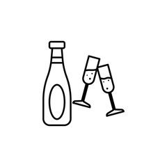 a bottle and glasses of champagne icon. Element of casino for mobile concept and web apps. Thin line  icon for website design and development, app development. Premium icon
