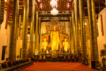 Buddhist monks are chanting Buddha in temple Thailand