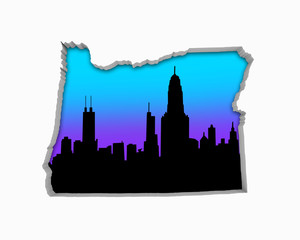 Obraz premium Oregon OR Skyline City Metropolitan Area Nightlife 3d Illustration