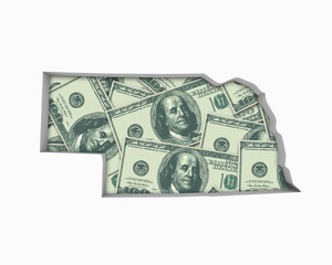Nebraska NE Money Map Cash Economy Dollars 3d Illustration - obrazy, fototapety, plakaty