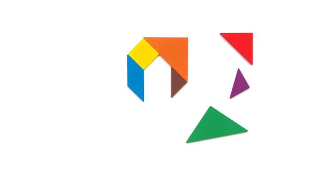 wooden tangram shaped as numbers zero one two three and four on white