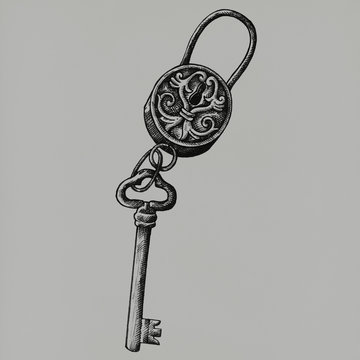 Hand drawn key isolated on background