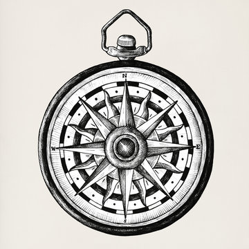 Hand drawn compass isolated on background