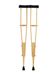 Telescopic wooden crutch. Medical equipment for rehabilitation of people with diseases of musculoskeletal system. Isolated objects.