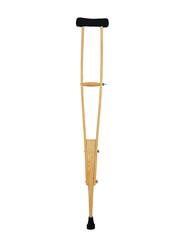 Telescopic wooden crutch. Medical equipment for rehabilitation of people with diseases of musculoskeletal system. Isolated objects.
