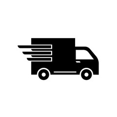 Logistics delivery truck in movement icon isolated on white background