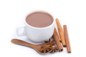Cup of hot cocoa isolated on white background
