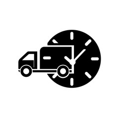 Delivery truck with circular clock icon isolated on white background